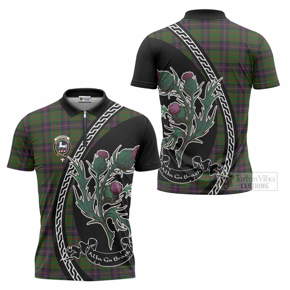 Cochrane Family Crest Tartan Zipper Polo Shirt Alba Thistle Inspired - Tartan Vibes Clothing