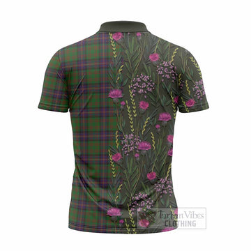 Cochrane Family Crest Tartan Zipper Polo Shirt Scottish Thistle Flower Pattern Half Style