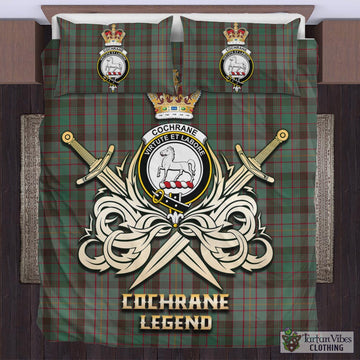 Cochrane Hunting Tartan Bedding Set with Clan Crest and the Golden Sword of Courageous Legacy