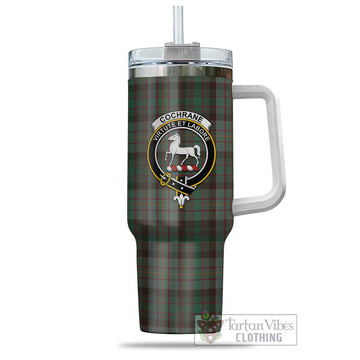 Cochrane Hunting Tartan and Family Crest Tumbler with Handle