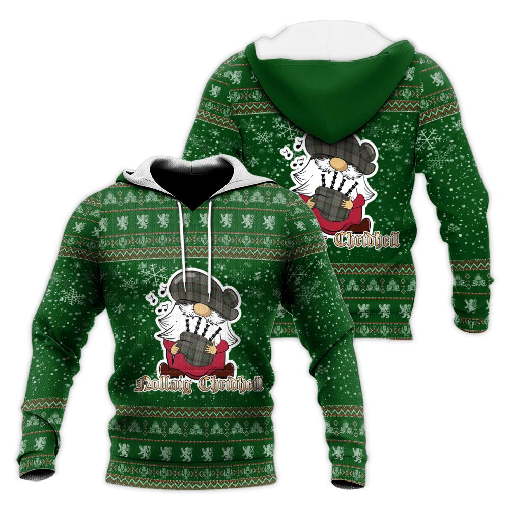 Cochrane Hunting Clan Christmas Knitted Hoodie with Funny Gnome Playing Bagpipes Green - Tartanvibesclothing