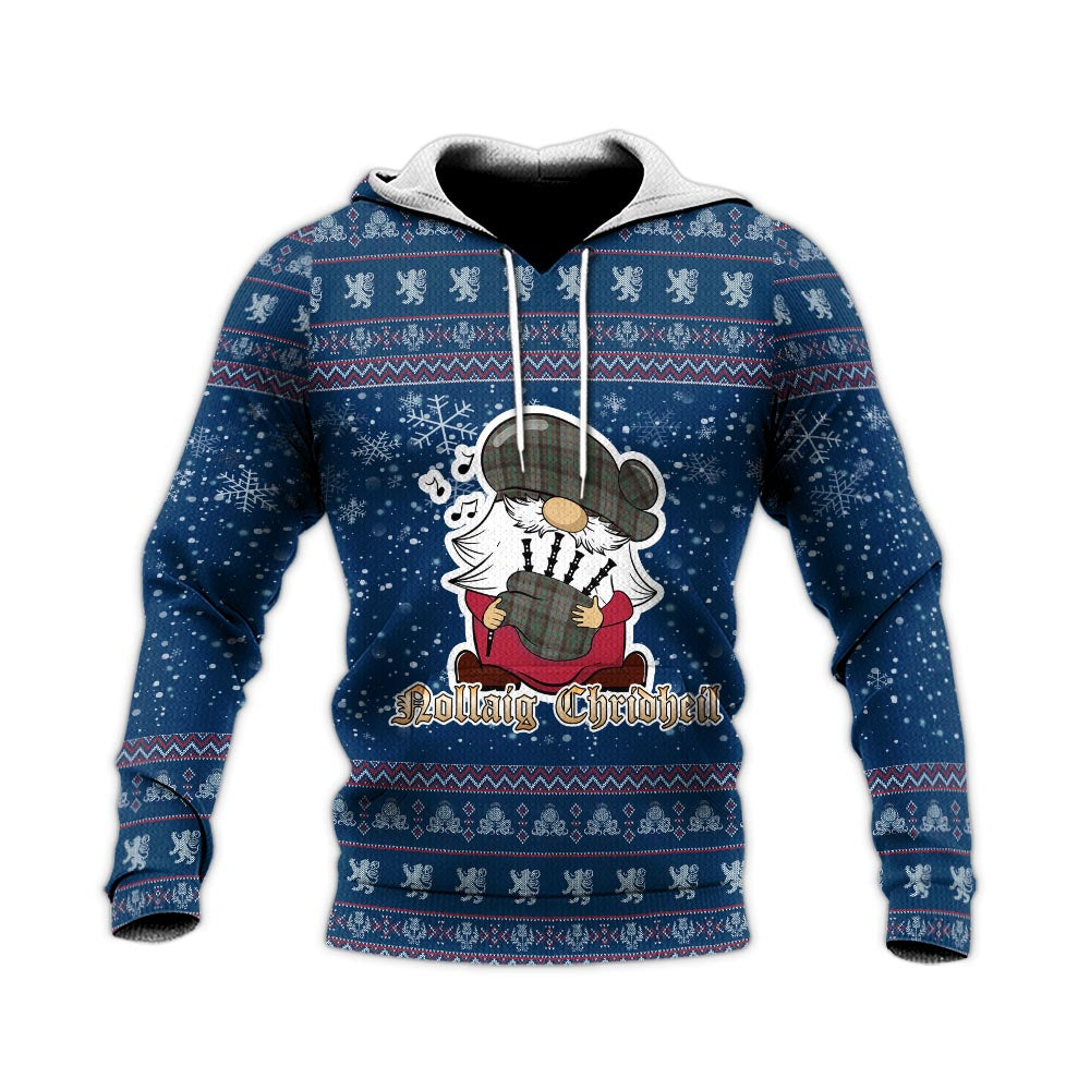 Cochrane Hunting Clan Christmas Knitted Hoodie with Funny Gnome Playing Bagpipes - Tartanvibesclothing