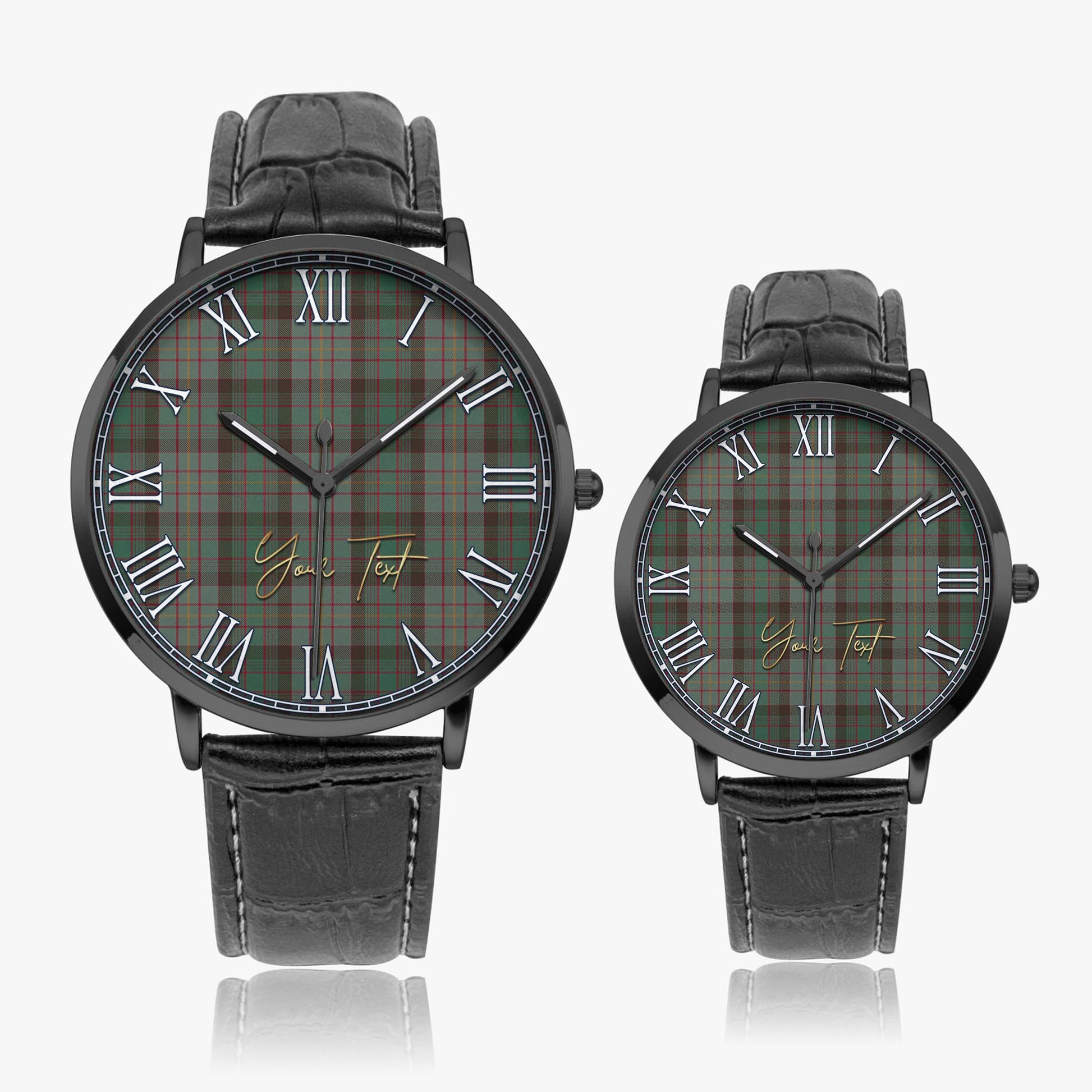 Cochrane Hunting Tartan Personalized Your Text Leather Trap Quartz Watch Ultra Thin Black Case With Black Leather Strap - Tartanvibesclothing