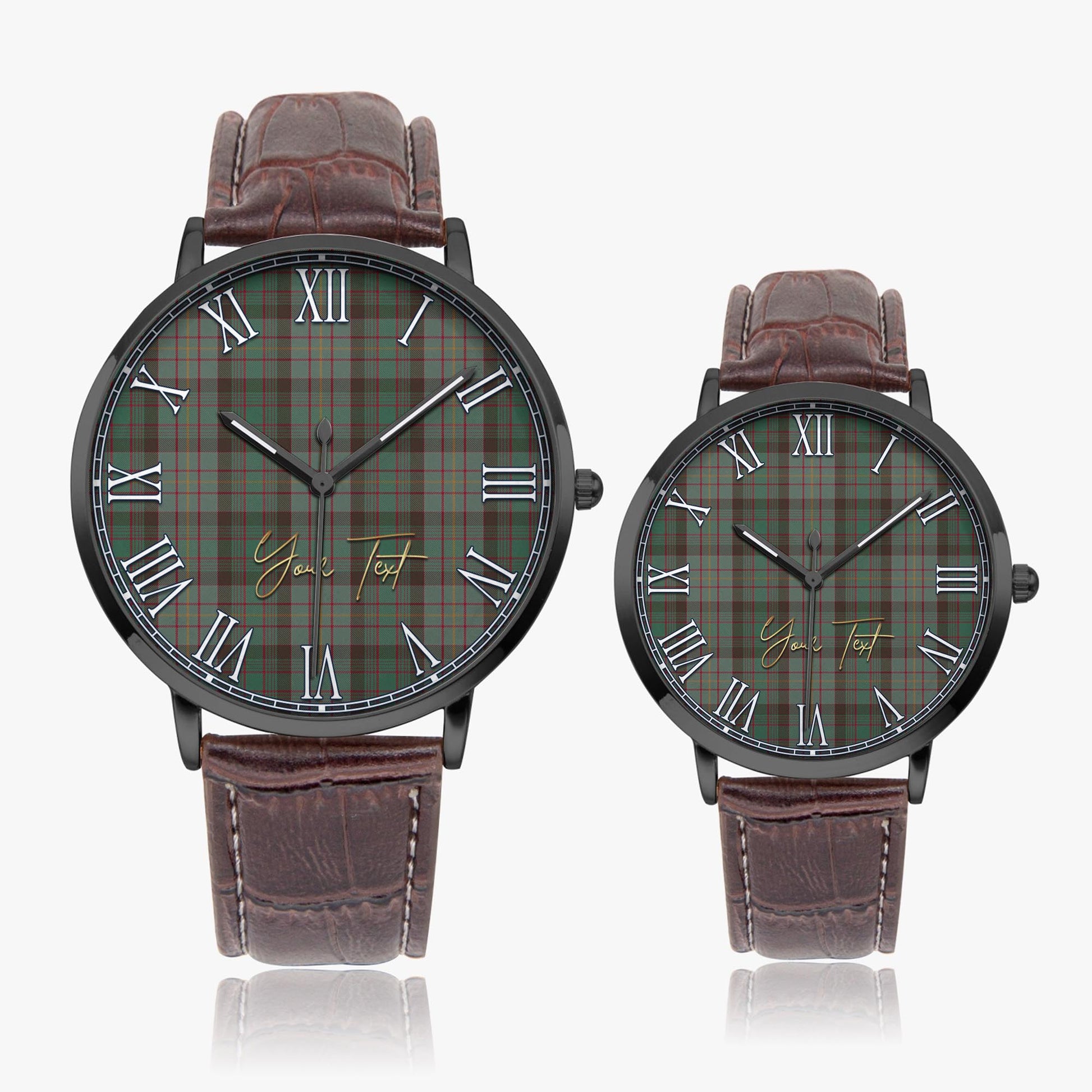Cochrane Hunting Tartan Personalized Your Text Leather Trap Quartz Watch Ultra Thin Black Case With Brown Leather Strap - Tartanvibesclothing