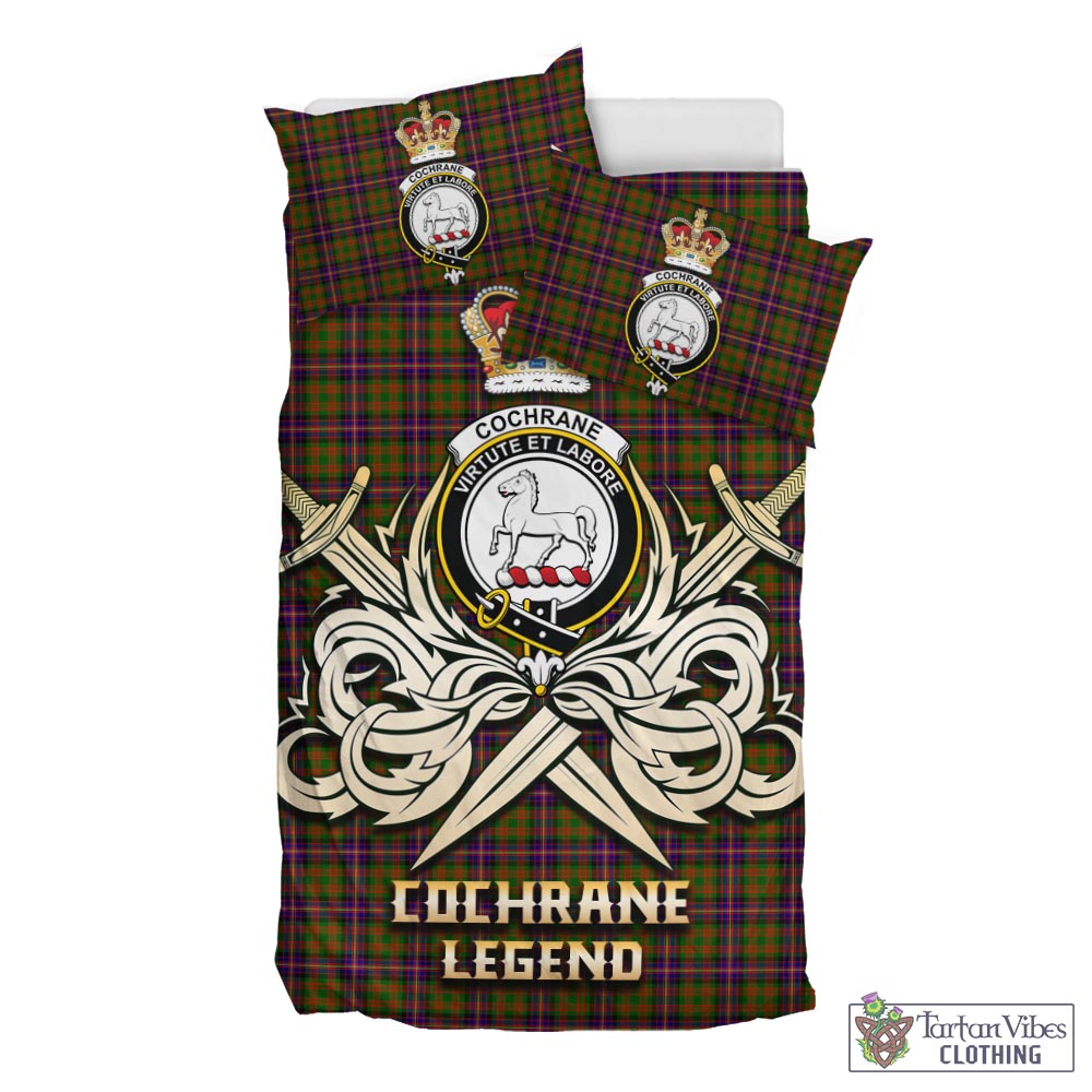 Tartan Vibes Clothing Cochrane Modern Tartan Bedding Set with Clan Crest and the Golden Sword of Courageous Legacy