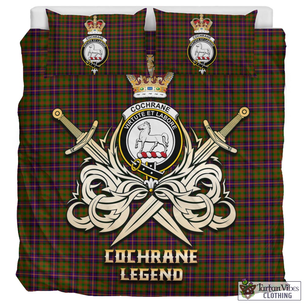 Tartan Vibes Clothing Cochrane Modern Tartan Bedding Set with Clan Crest and the Golden Sword of Courageous Legacy