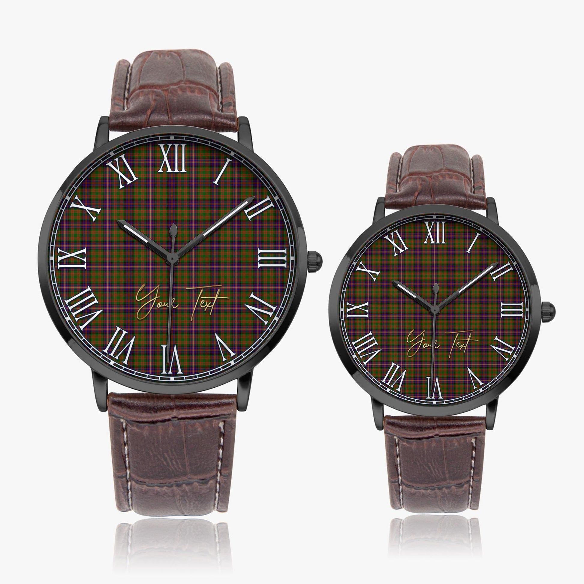 Cochrane Modern Tartan Personalized Your Text Leather Trap Quartz Watch Ultra Thin Black Case With Brown Leather Strap - Tartanvibesclothing