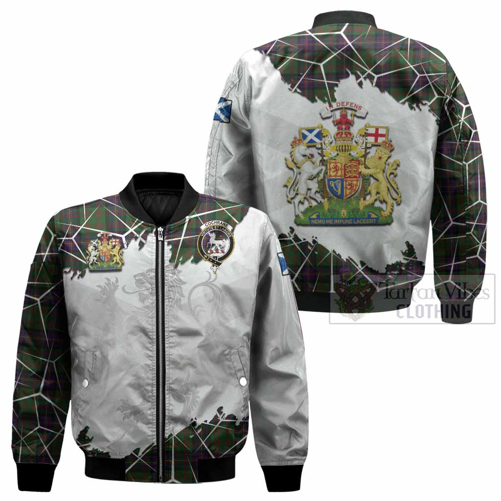 Cochrane Tartan Bomber Jacket with Family Crest and Lion Rampant Grunge Style