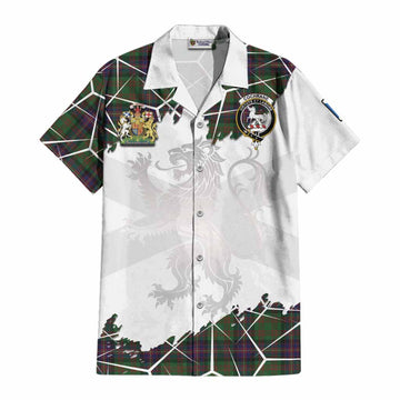Cochrane Tartan Cotton Hawaiian Shirt with Family Crest and Lion Rampant Grunge Style