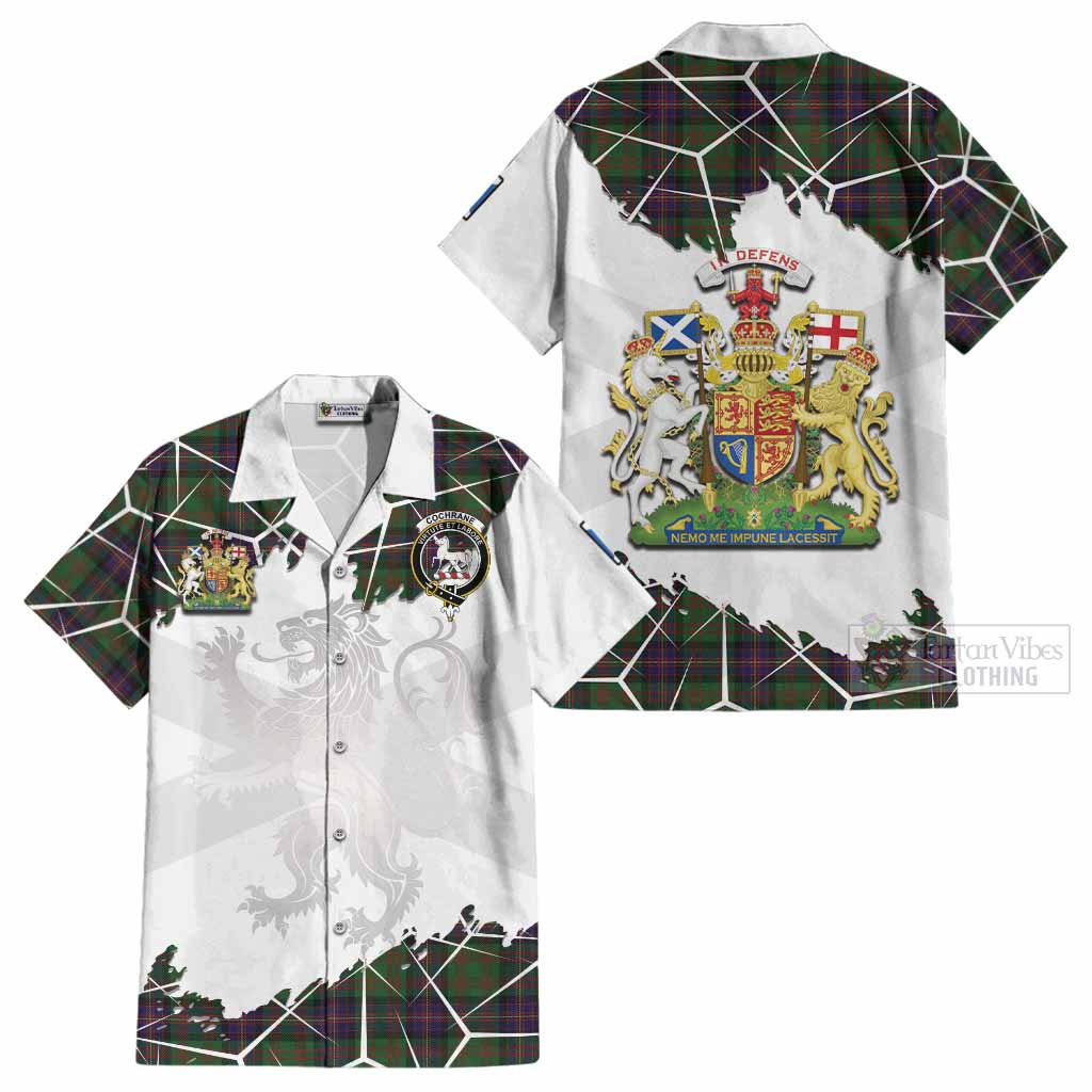 Cochrane Tartan Cotton Hawaiian Shirt with Family Crest and Lion Rampant Grunge Style