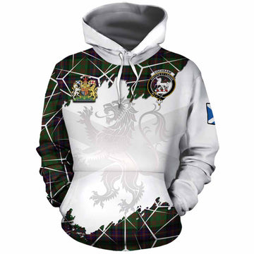 Cochrane Tartan Cotton Hoodie with Family Crest and Lion Rampant Grunge Style