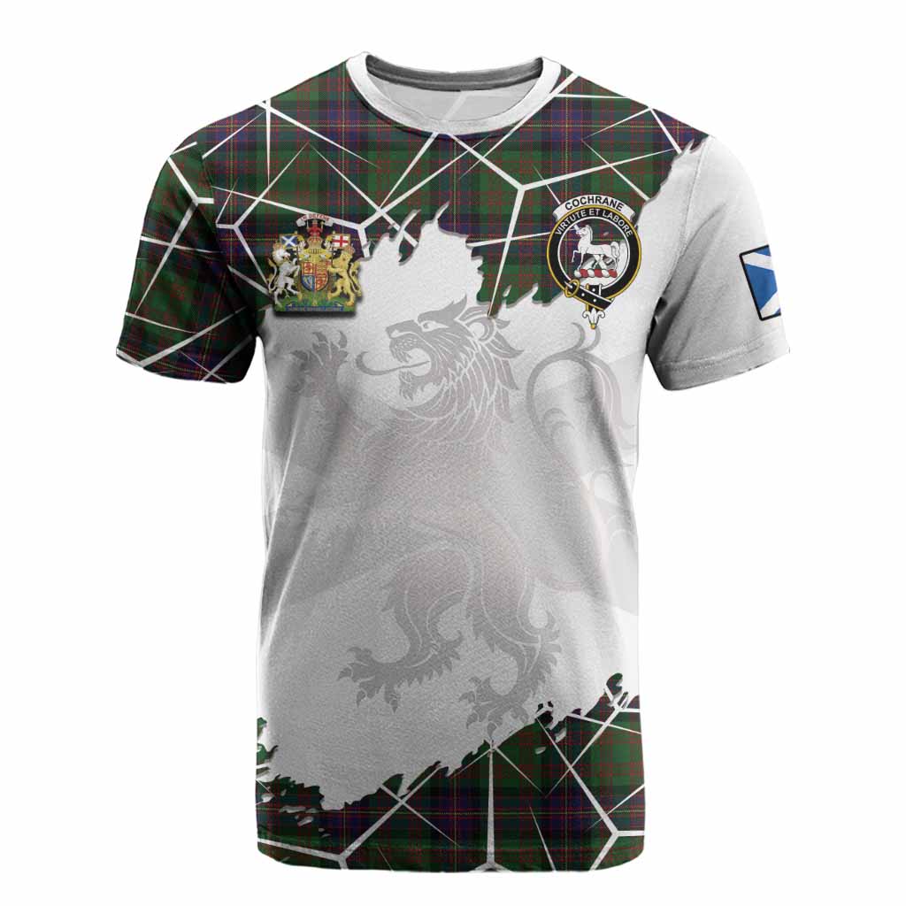 Cochrane Tartan Cotton T-shirt with Family Crest and Lion Rampant Grunge Style