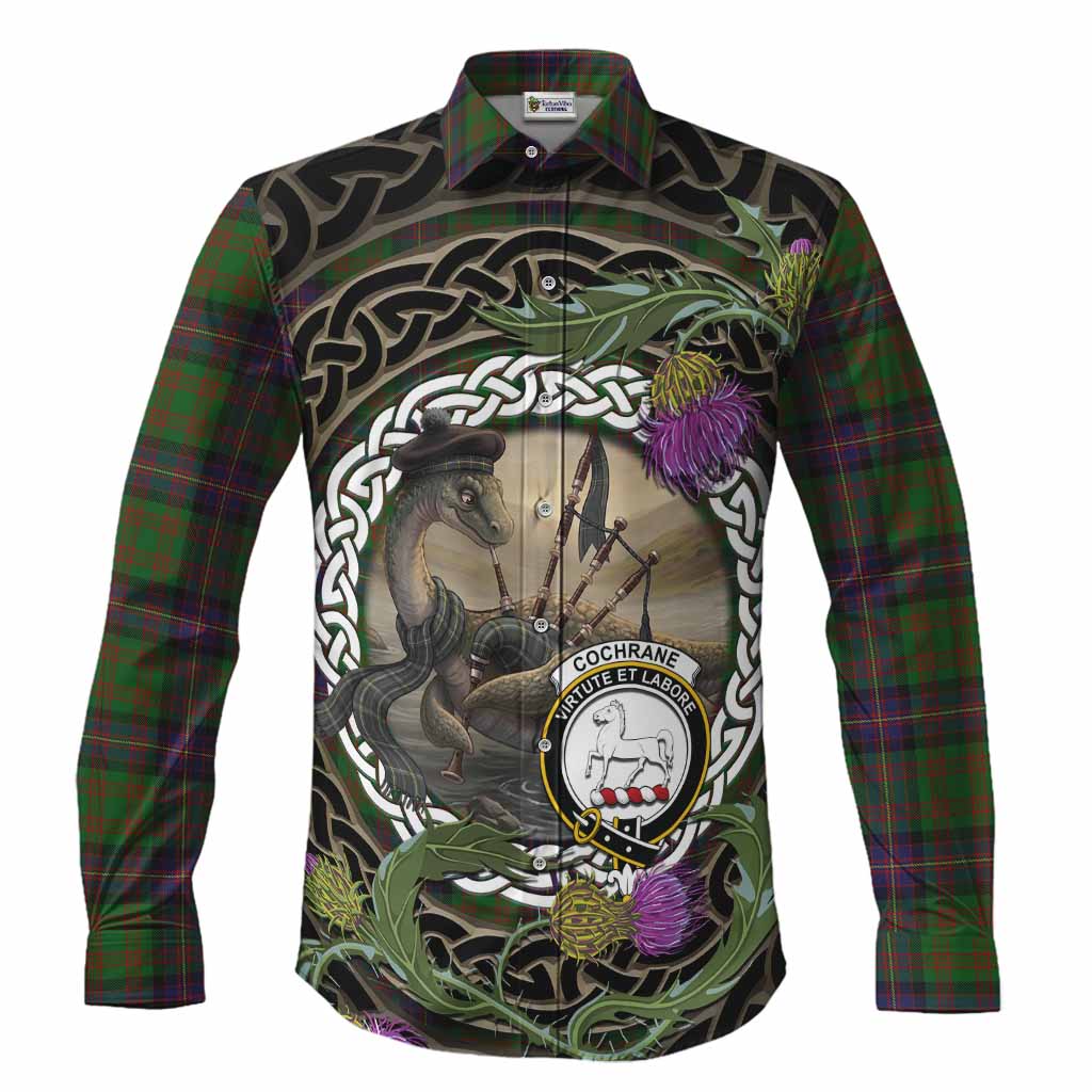 Cochrane Tartan Crest Bagpipe Nessie Long Sleeve Button Shirts Scottish Loch Ness Monster Celtic Thistle