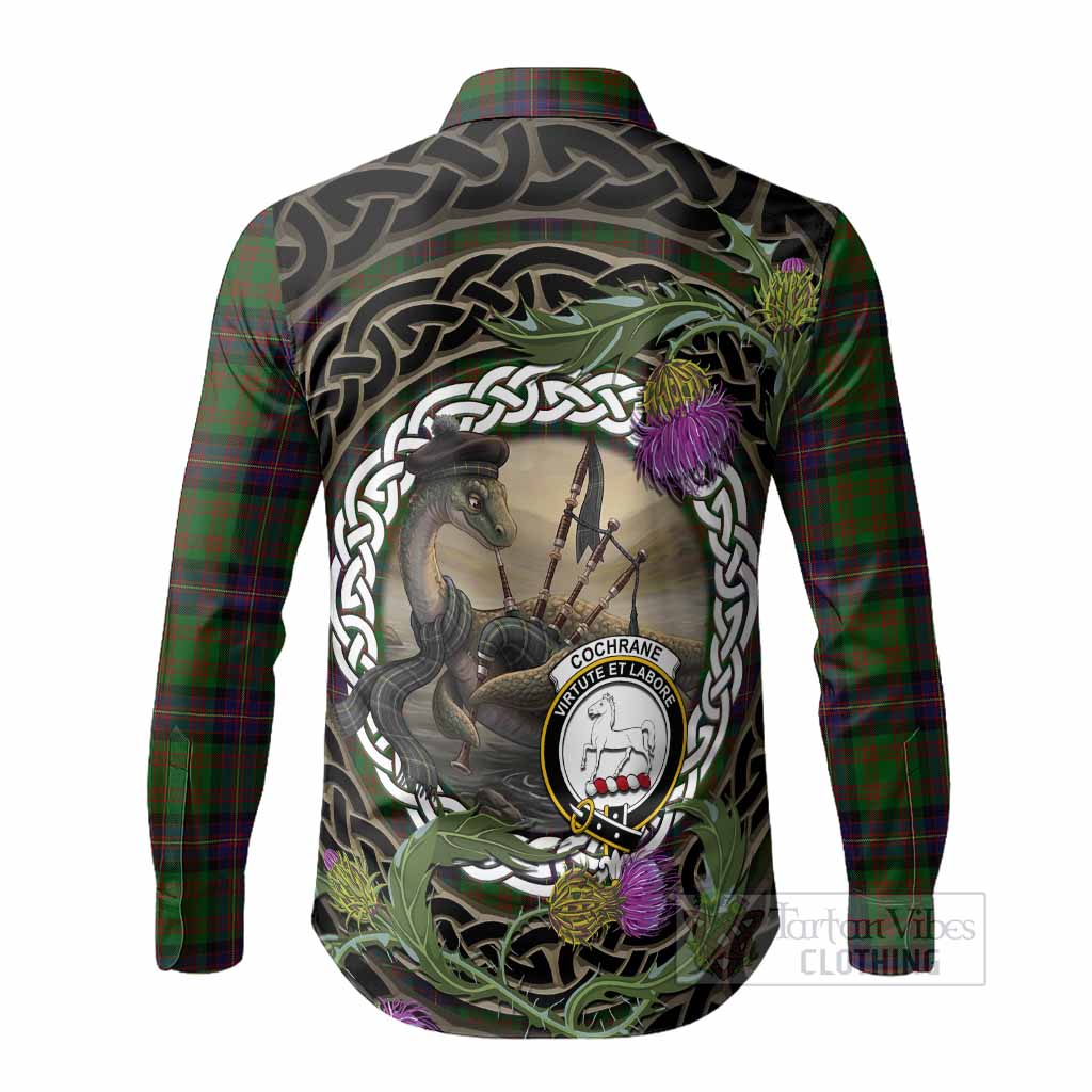 Cochrane Tartan Crest Bagpipe Nessie Long Sleeve Button Shirts Scottish Loch Ness Monster Celtic Thistle