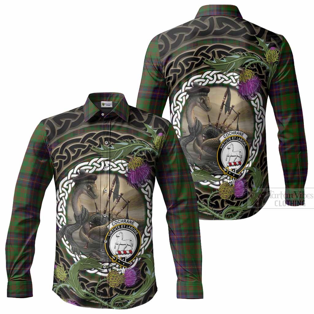Cochrane Tartan Crest Bagpipe Nessie Long Sleeve Button Shirts Scottish Loch Ness Monster Celtic Thistle