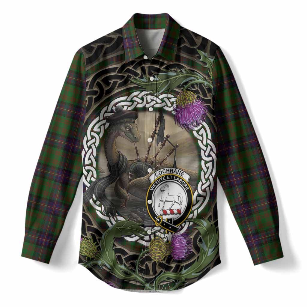 Cochrane Tartan Crest Bagpipe Nessie Women Casual Shirt Scottish Loch Ness Monster Celtic Thistle