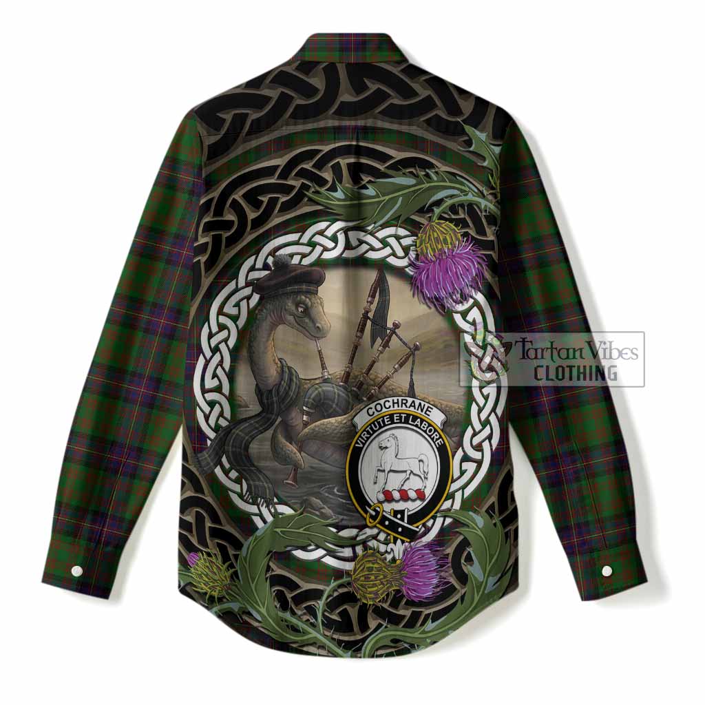 Cochrane Tartan Crest Bagpipe Nessie Women Casual Shirt Scottish Loch Ness Monster Celtic Thistle