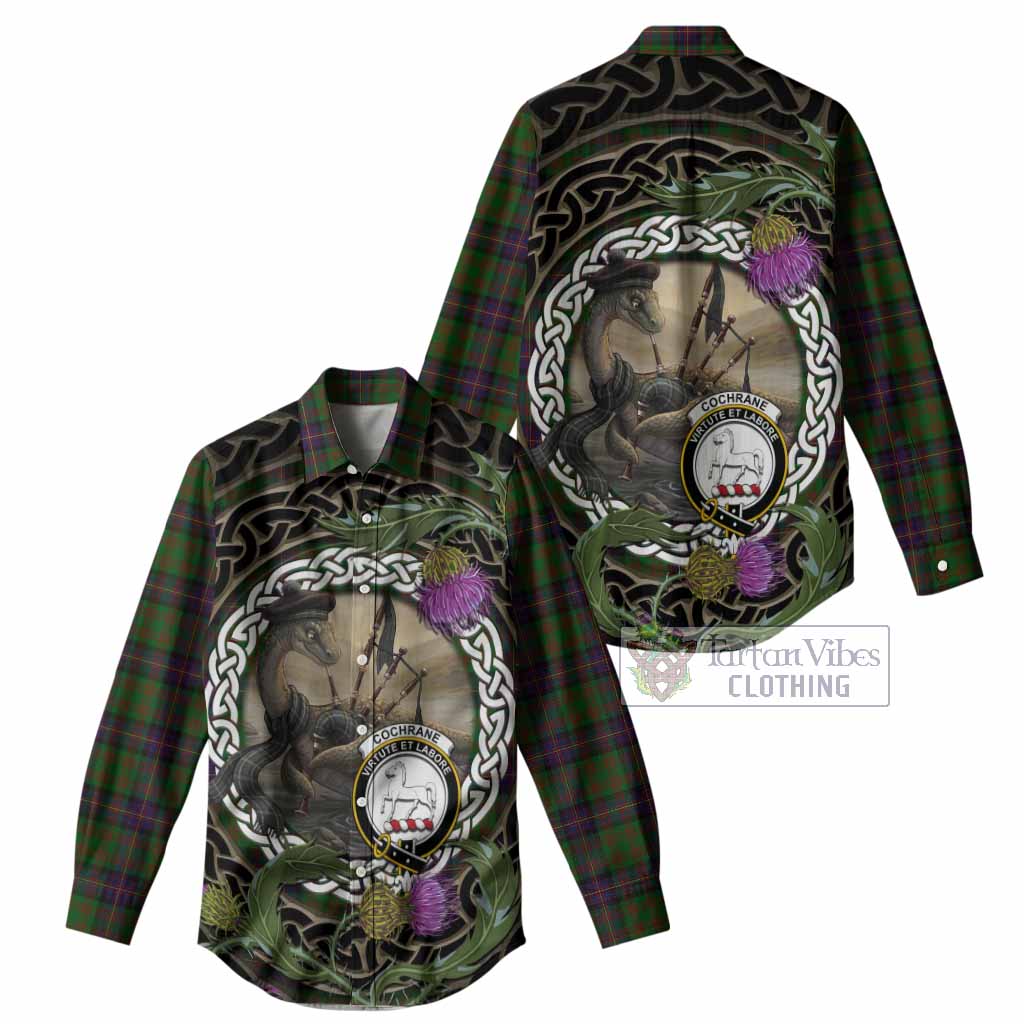 Cochrane Tartan Crest Bagpipe Nessie Women Casual Shirt Scottish Loch Ness Monster Celtic Thistle