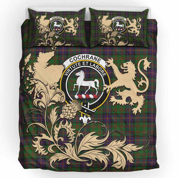 Cochrane Tartan Crest Bedding Set with Scottish Iconic Symbols 