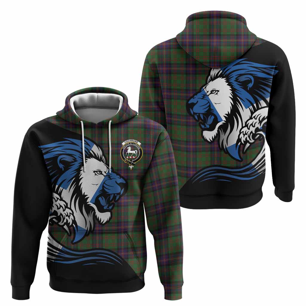 Cochrane Tartan Crest Hoodie Scottish Golden Lions Wave Flow