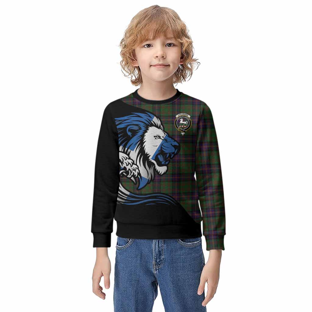 Cochrane Tartan Crest Kid Knitted Sweatshirt Scottish Golden Lions Wave Flow