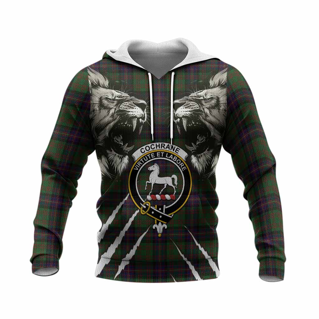 Cochrane Tartan Crest Knitted Hoodie Ferocious Lion Style