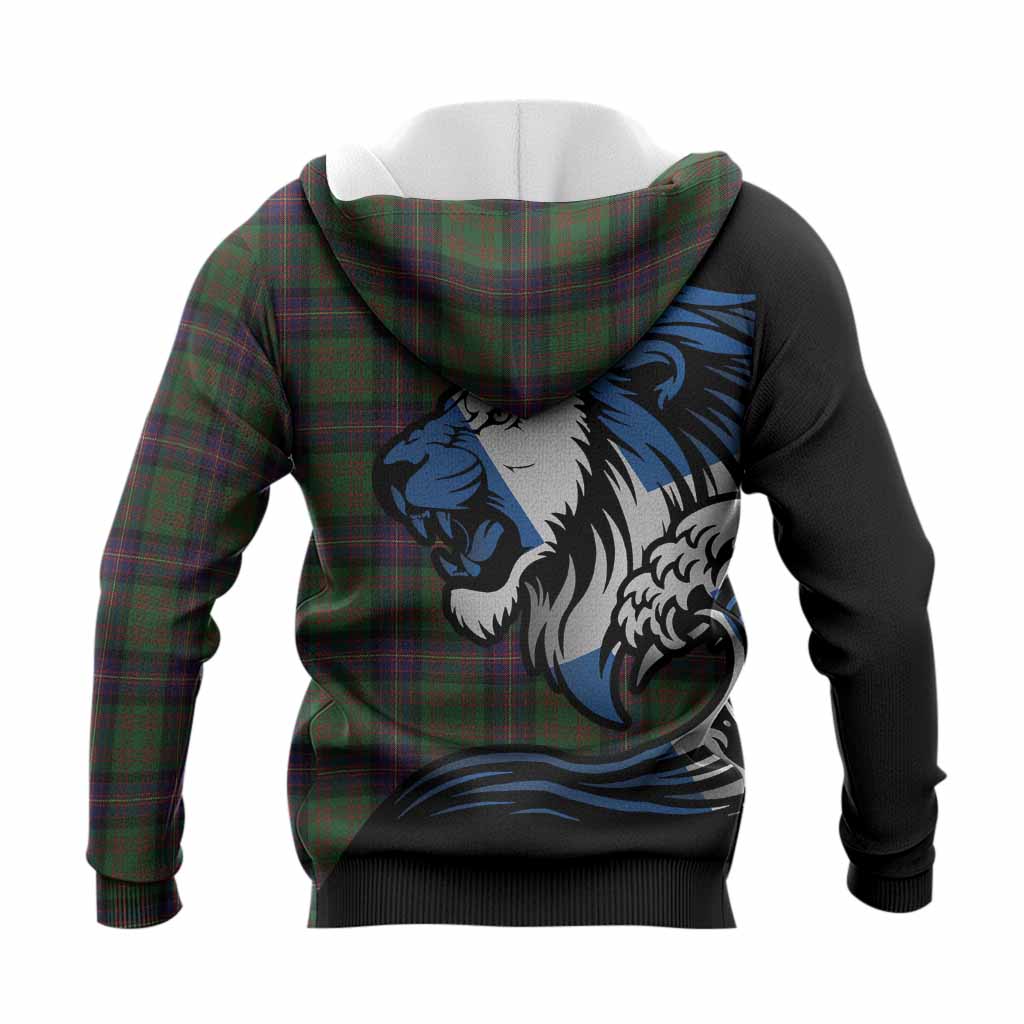 Cochrane Tartan Crest Knitted Hoodie Scottish Golden Lions Wave Flow