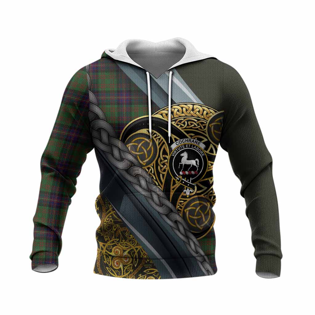 Cochrane Tartan Crest Knitted Hoodie Scottish Triskele Celtic