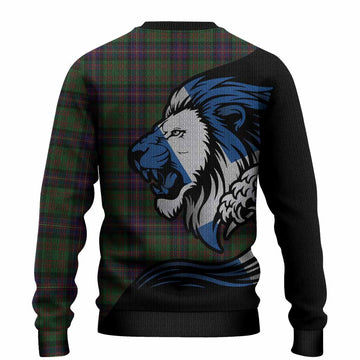 Cochrane Tartan Crest Knitted Sweater Scottish Golden Lions Wave Flow