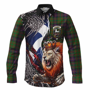 Cochrane Tartan Crest Long Sleeve Button Shirts Heritage Flag Grunge Celtic Knot and Lion Rampant