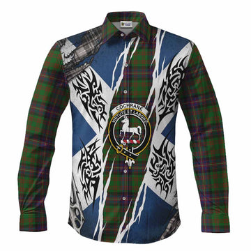 Cochrane Tartan Crest Long Sleeve Button Shirts Scotland Flag Ripped Tribal Design