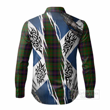 Cochrane Tartan Crest Long Sleeve Button Shirts Scotland Flag Ripped Tribal Design