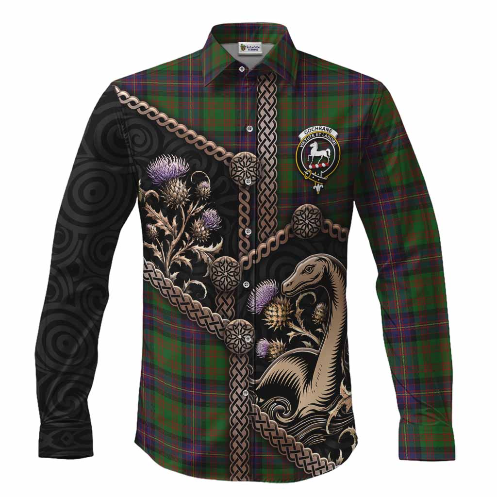 Cochrane Tartan Crest Long Sleeve Button Shirts Scottish Thistle Loch Ness Monster