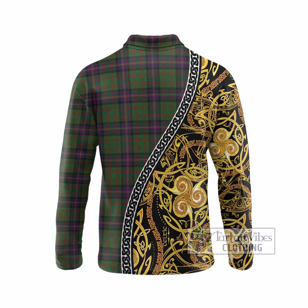 Cochrane Tartan Crest Long Sleeve Polo Shirt Celtic Knot and Triple Trickle Spiral Symbols