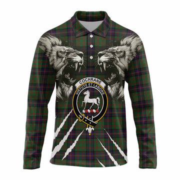 Cochrane Tartan Crest Long Sleeve Polo Shirt Ferocious Lion Style