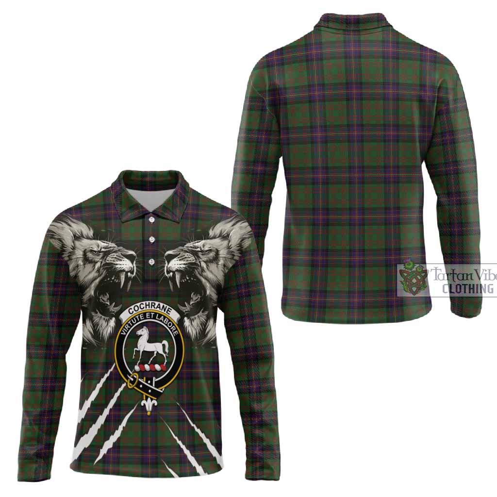 Cochrane Tartan Crest Long Sleeve Polo Shirt Ferocious Lion Style
