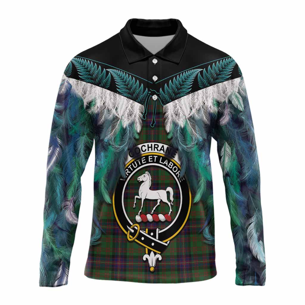 Cochrane Tartan Crest Long Sleeve Polo Shirt New Zealand Maori Korowai Cloak