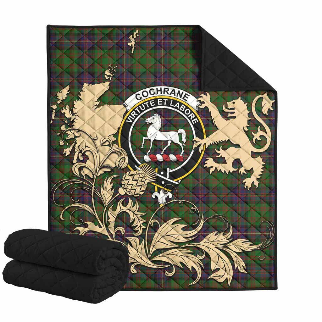 Cochrane Tartan Crest Premium Quilt with Scottish Iconic Symbols 