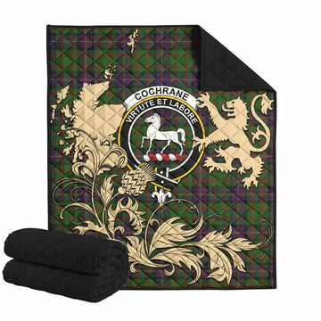 Cochrane Tartan Crest Premium Quilt with Scottish Iconic Symbols 