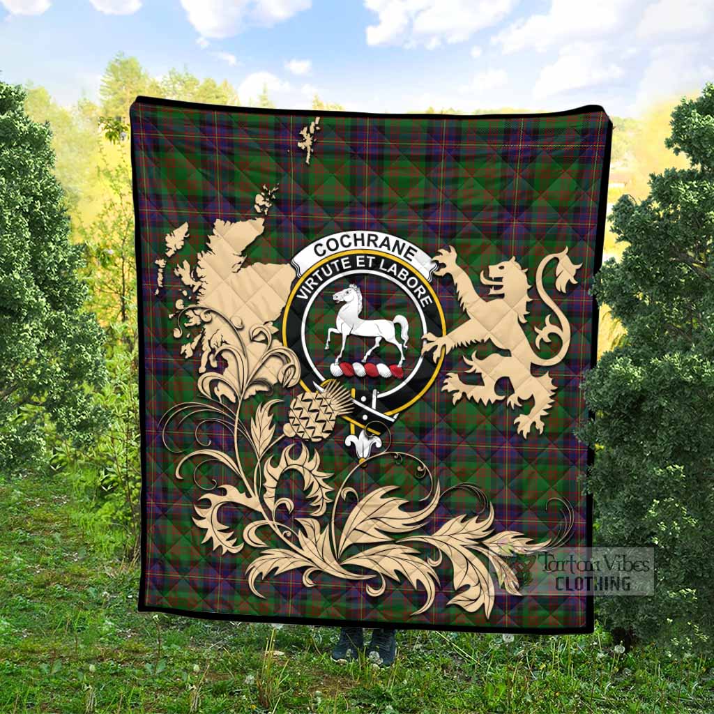 Cochrane Tartan Crest Premium Quilt with Scottish Iconic Symbols 