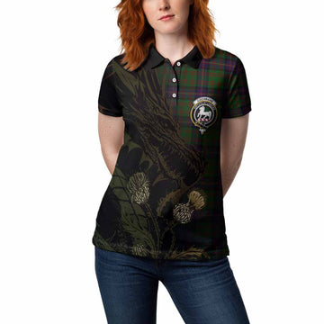 Cochrane Tartan Crest Scottish Women Polo Shirt Dragon and Thistle