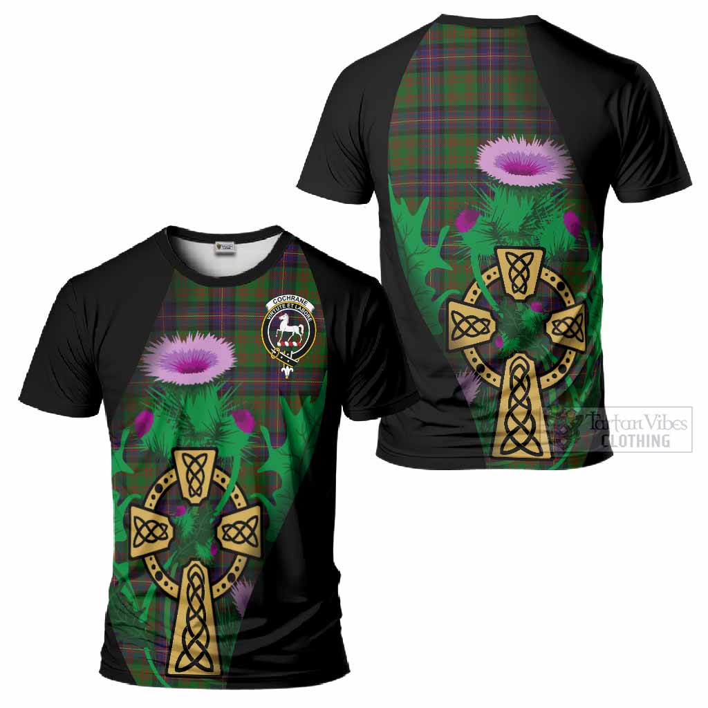Cochrane Tartan Crest T-Shirt Celtic Cross Thistle Flowers