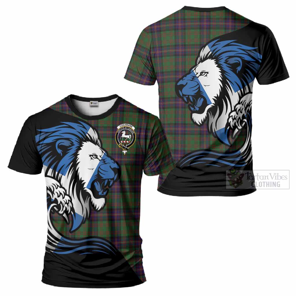 Cochrane Tartan Crest T-Shirt Scottish Golden Lions Wave Flow