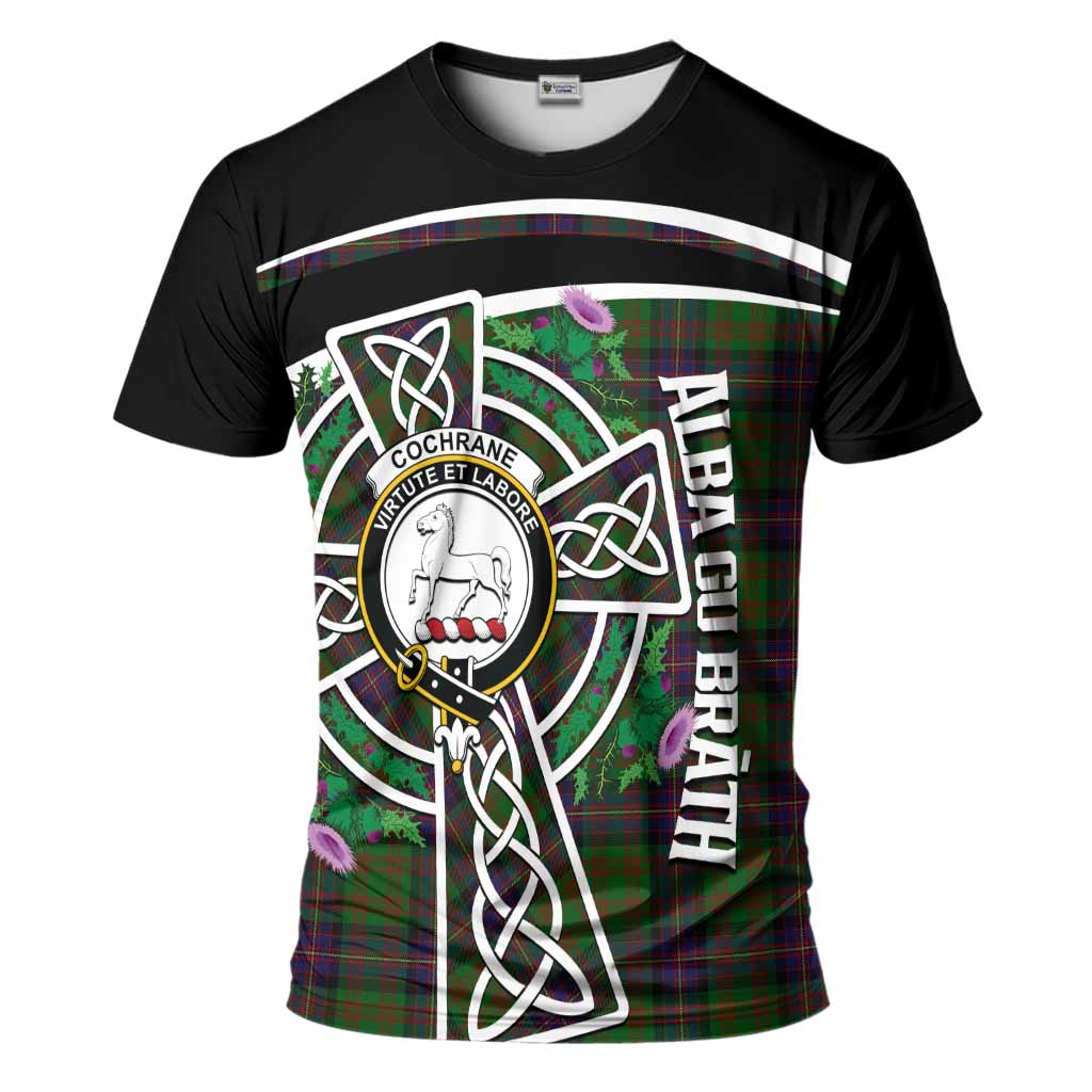 Cochrane Tartan Crest T-Shirt Scottish Thistle Celtic Cross Alba Gu Brath