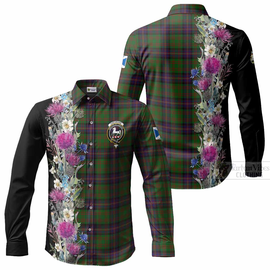 Cochrane Tartan Crest Thistle Floral Long Sleeve Button Shirts