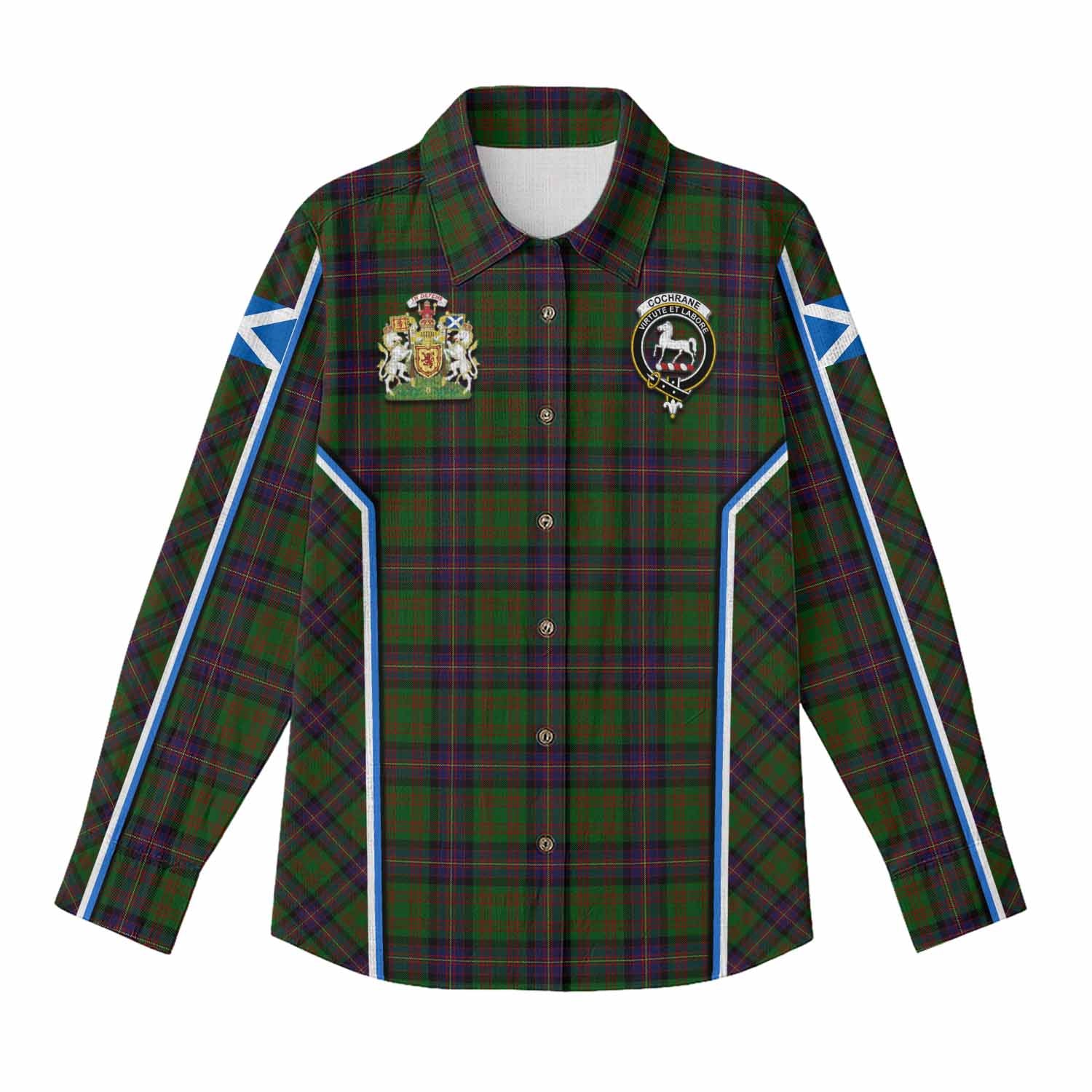 Cochrane Tartan Crest Women Casual Shirt Scotland Coat of Arm Flag Style - Tartan Vibes Clothing