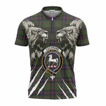 Cochrane Tartan Crest Zipper Polo Shirt Ferocious Lion Style