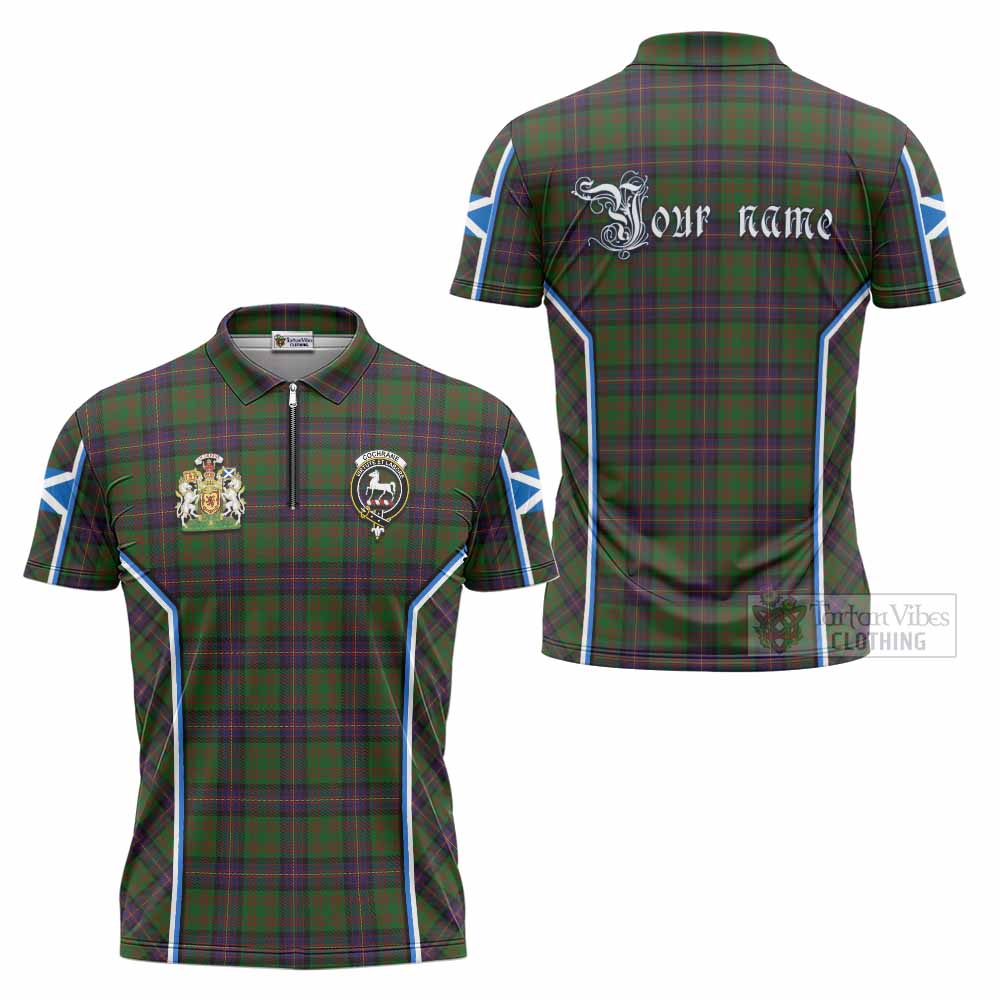 Cochrane Tartan Crest Zipper Polo Shirt Scotland Coat of Arm Flag Style - Tartan Vibes Clothing