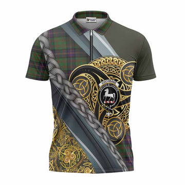 Cochrane Tartan Crest Zipper Polo Shirt Scottish Triskele Celtic