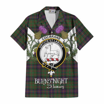 Cochrane Tartan Family Crest Cotton Hawaiian Shirt Scottish Burns Night Thistle Floral